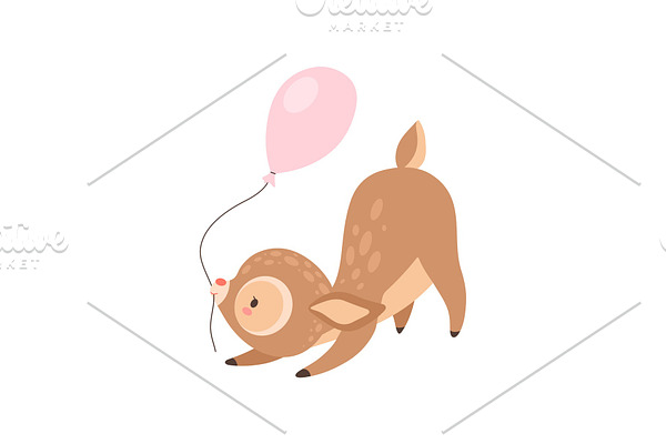 Cute Baby Deer with Pink Balloon