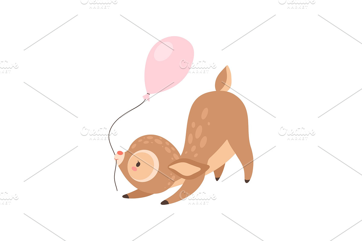 Cute Baby Deer with Pink Balloon in Illustrations - product preview 8