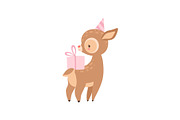 Cute Baby Deer with Pink Gift Box