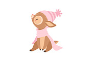 Cute Baby Deer Wearing Pink Knitted