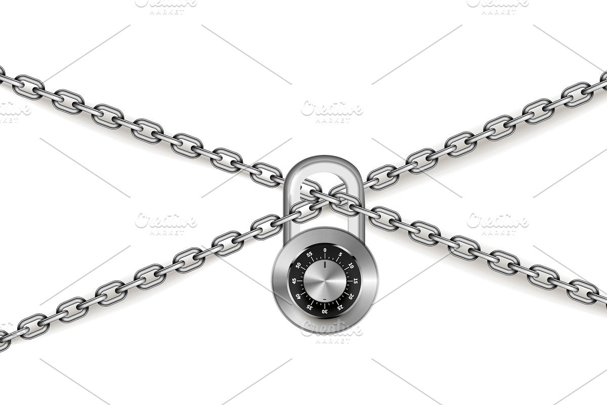 Crossed chains with round padlock in Illustrations - product preview 8