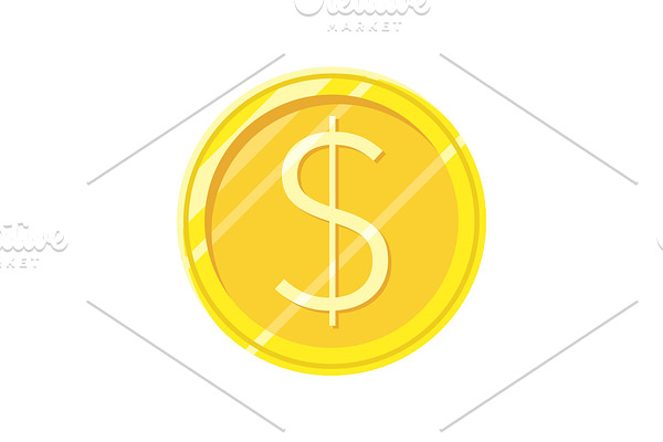 Dollar Gold Coin Vector Icon in Flat