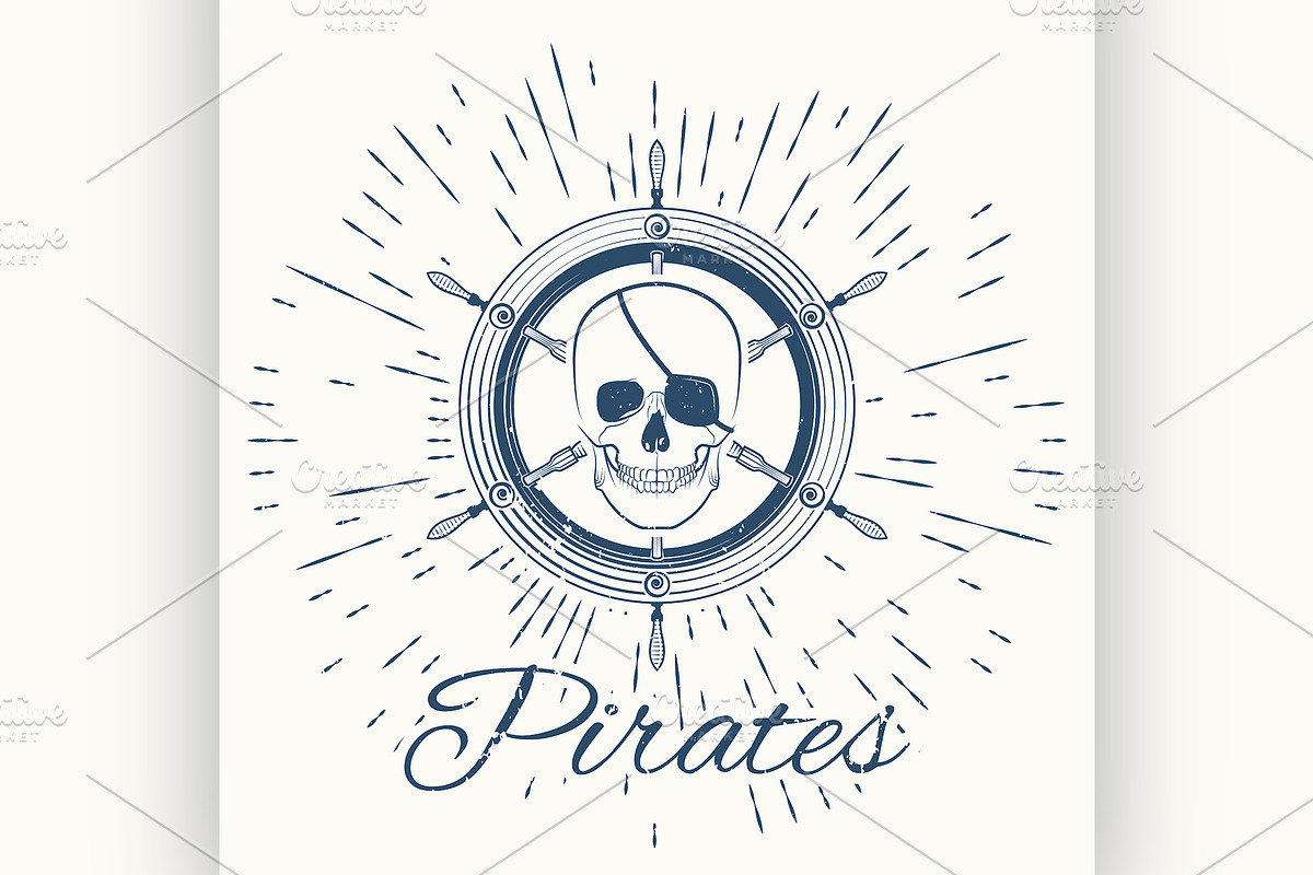 skull pirate and vintage sun burst in Illustrations - product preview 8