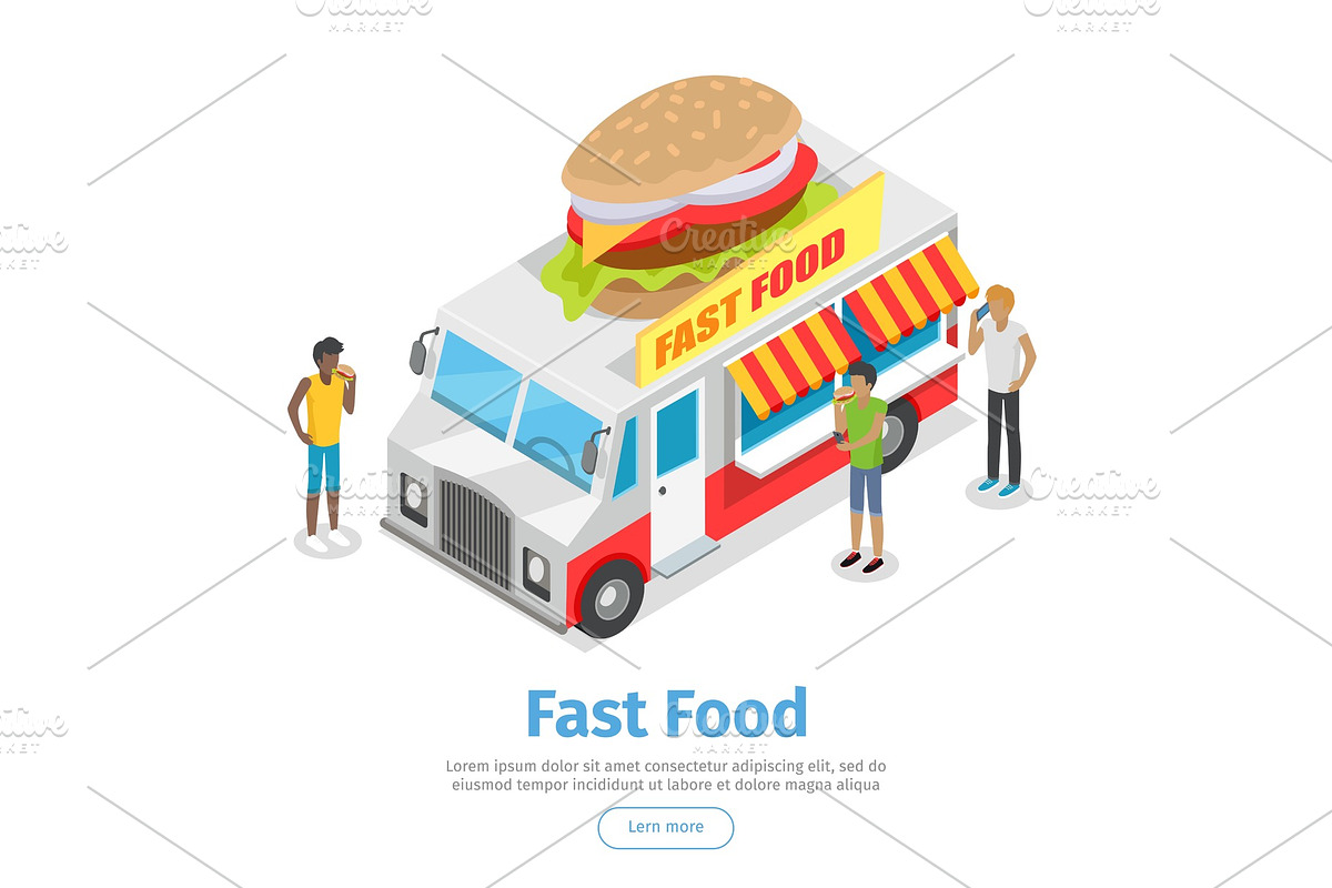 Street Fast Food Isometric Vector in Illustrations - product preview 8