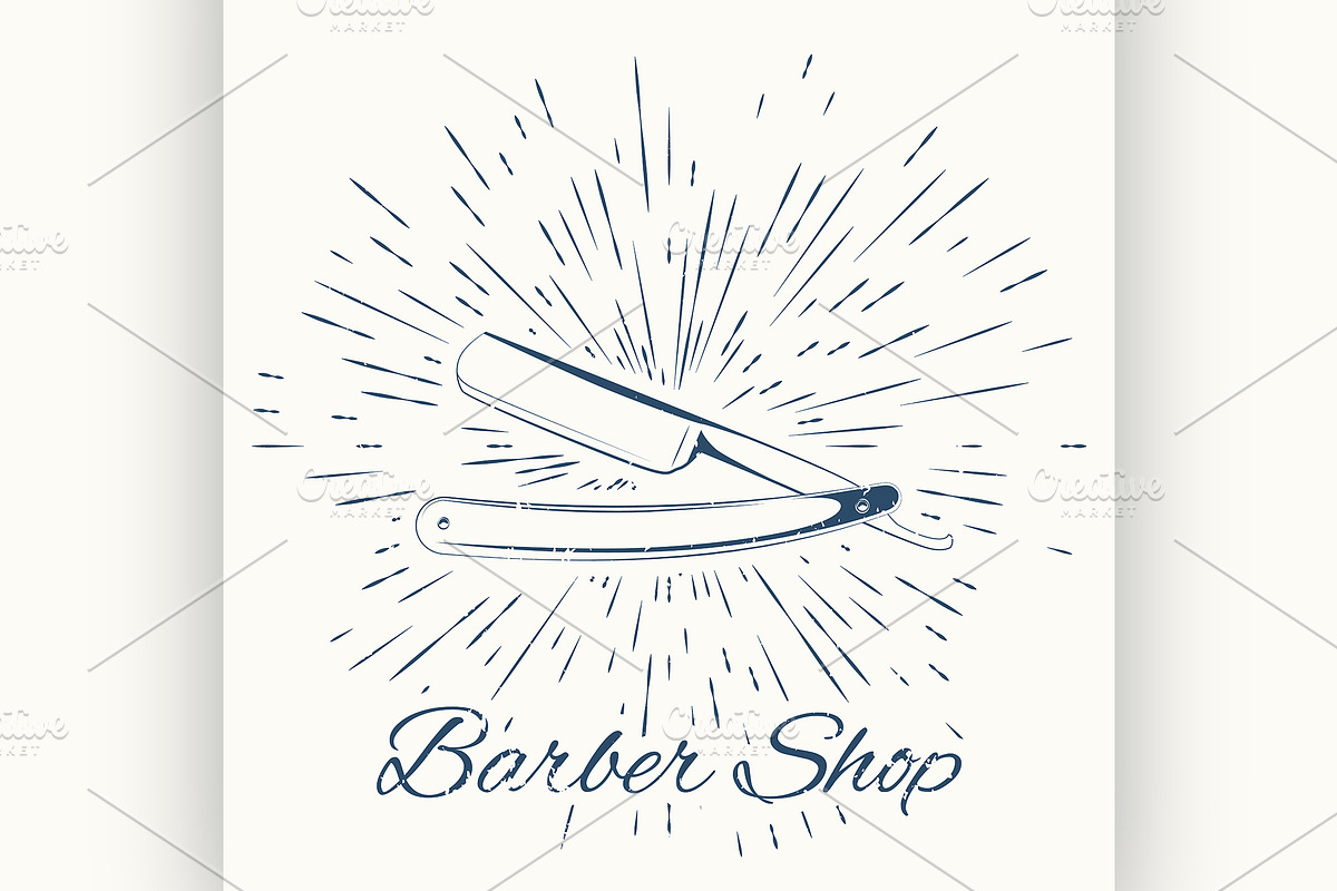 straight razor and vintage sun burst in Illustrations - product preview 8