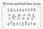 30 Tree and Leaves monoline set