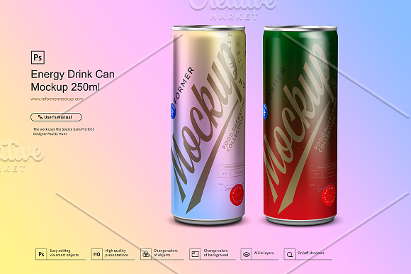 Energy Drink Can Mockup 250ml in Product Mockups - product preview 2