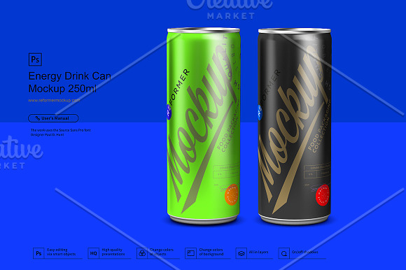 Energy Drink Can Mockup 250ml in Product Mockups - product preview 4