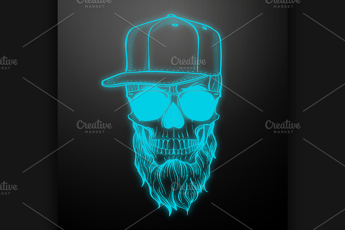 Angry skull with beard in Illustrations - product preview 8