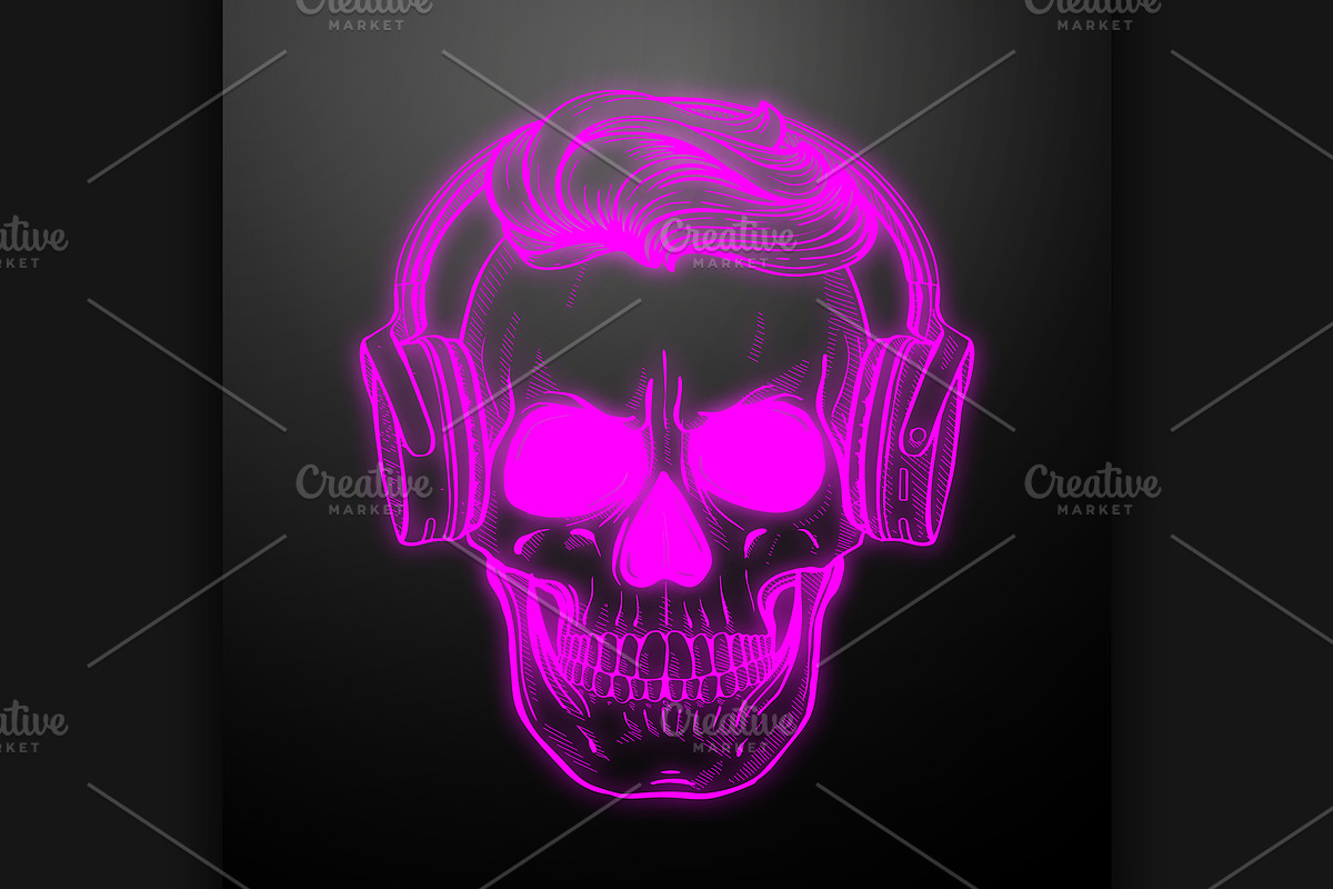 Angry skull with cirly hairstyle in Illustrations - product preview 8