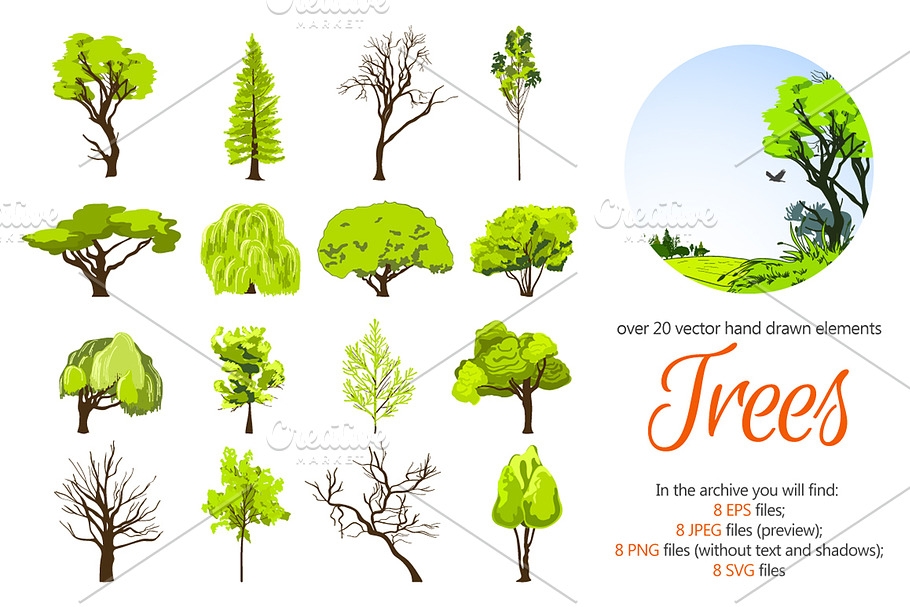 Trees Flat Set in Illustrations - product preview 8