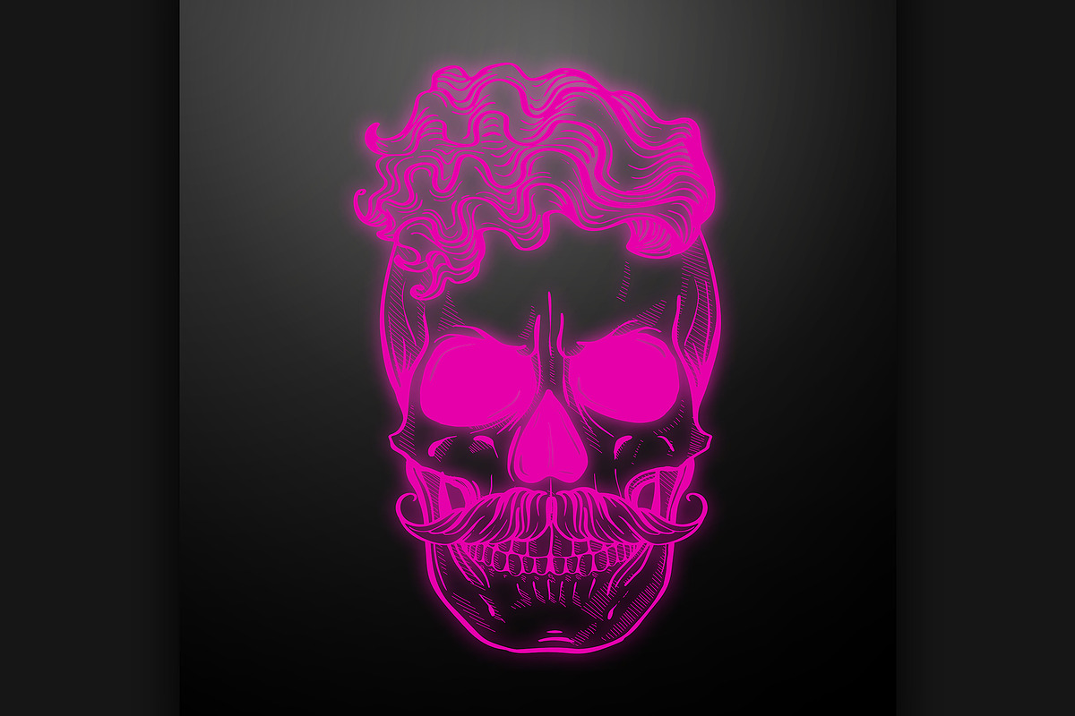 Angry skull with hairstyle and moust in Illustrations - product preview 8