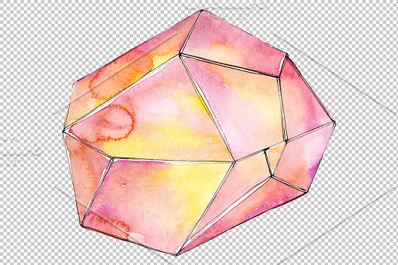 Crystals orange and green Watercolor in Illustrations - product preview 1