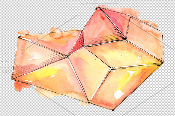 Crystals orange and green Watercolor in Illustrations - product preview 2