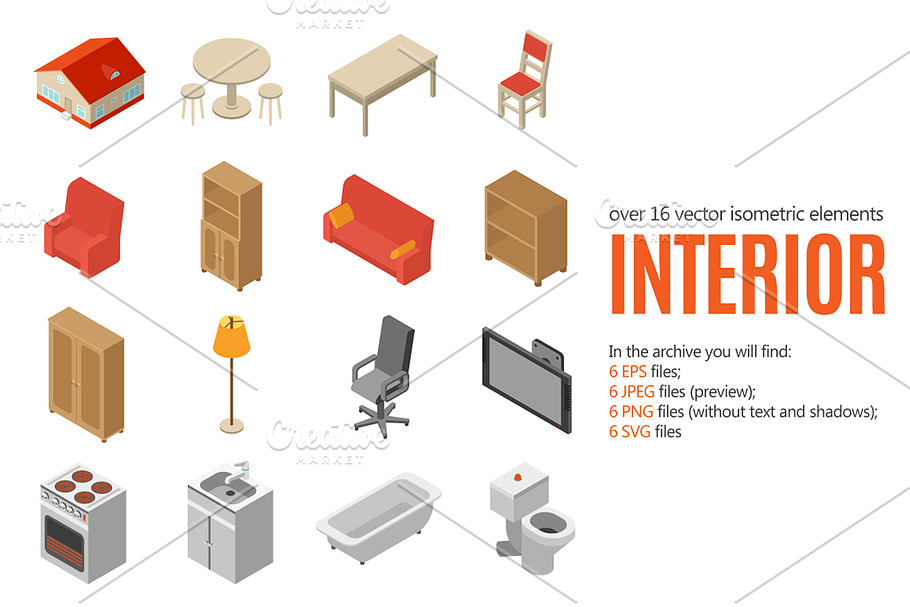 Interior Elements Isometric Set in Illustrations - product preview 8