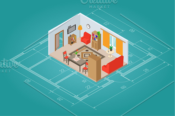Interior Elements Isometric Set in Illustrations - product preview 1