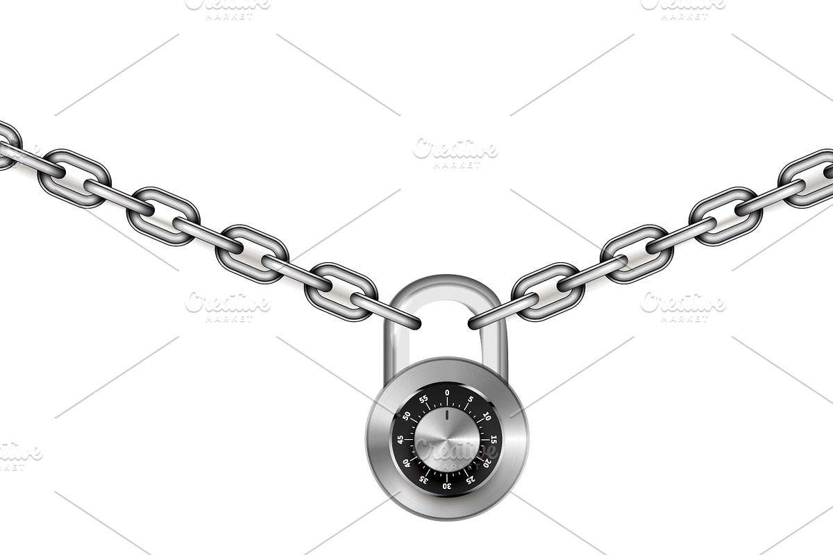 Metal chains with round padlock in Objects - product preview 8