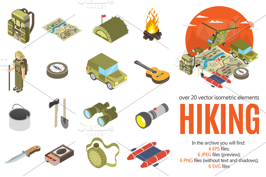 Hiking Isometric Set in Illustrations - product preview 8