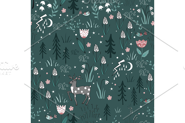 Spring forest seamless pattern with