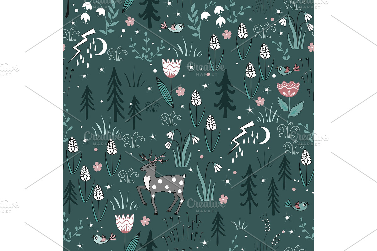 Spring forest seamless pattern with in Illustrations - product preview 8