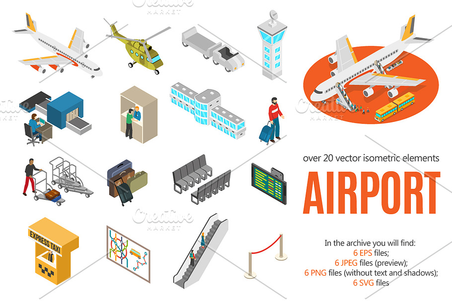 Airport Isometric Set in Illustrations - product preview 8