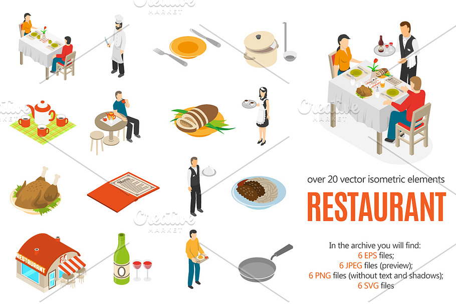 Restaurant Isometric Set in Illustrations - product preview 8