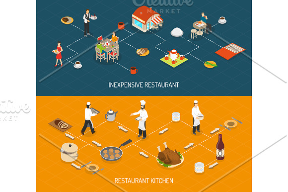 Restaurant Isometric Set in Illustrations - product preview 3
