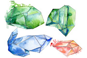 Crystals orange and green Watercolor