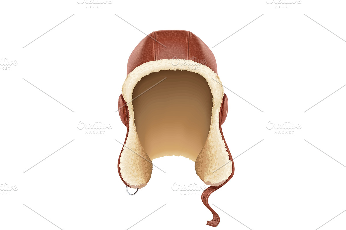 Pilot leather helmet. Winter hat. in Illustrations - product preview 8