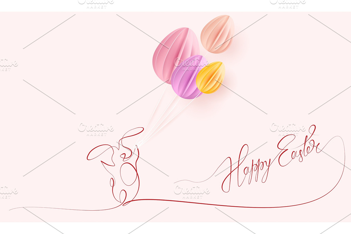 Happy Easter. Cute rabbit with air in Illustrations - product preview 8