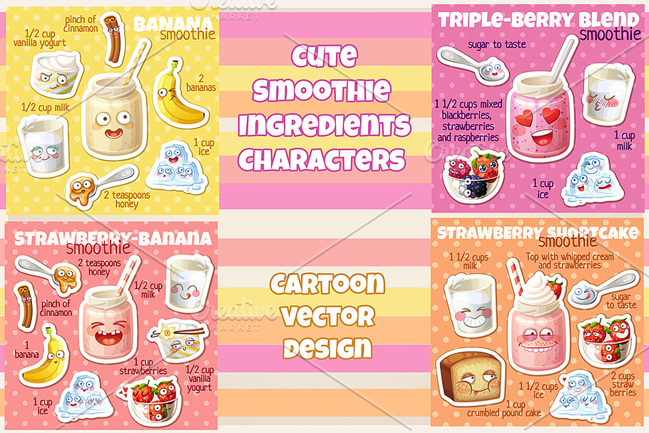 Cute Smoothie Vector Icons Set