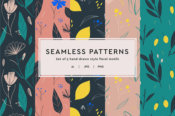 Floral Illustrated Seamless Patterns