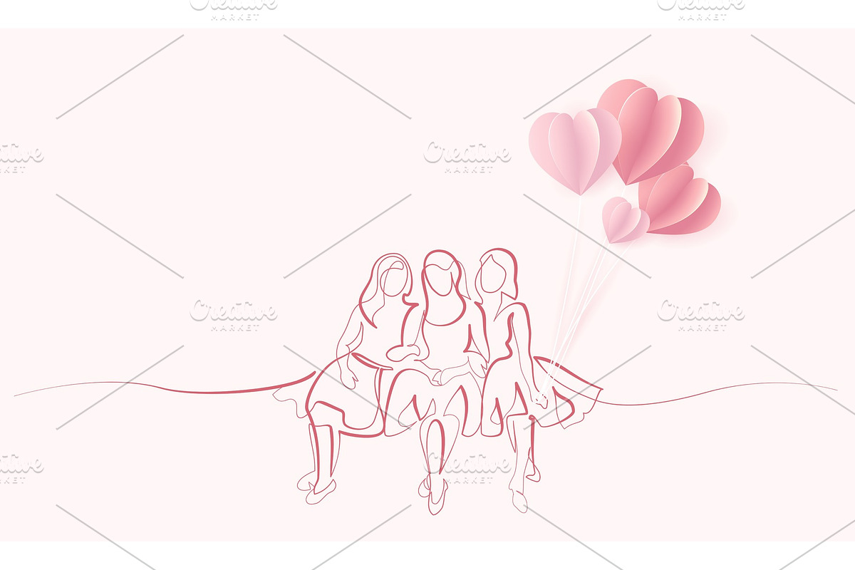 Friends girls sitting together one in Illustrations - product preview 8