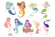 Mermaid characters. Teen swimming