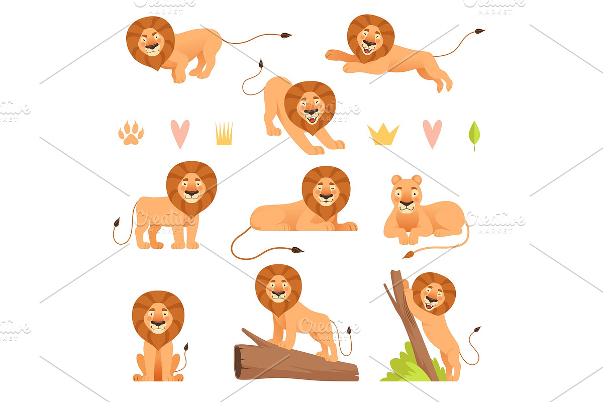 Lion cartoon. Wild running yellow in Graphics - product preview 8