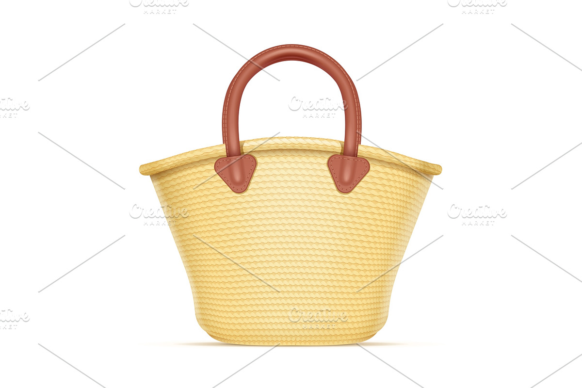 Straw shopping bag. Vector. in Illustrations - product preview 8