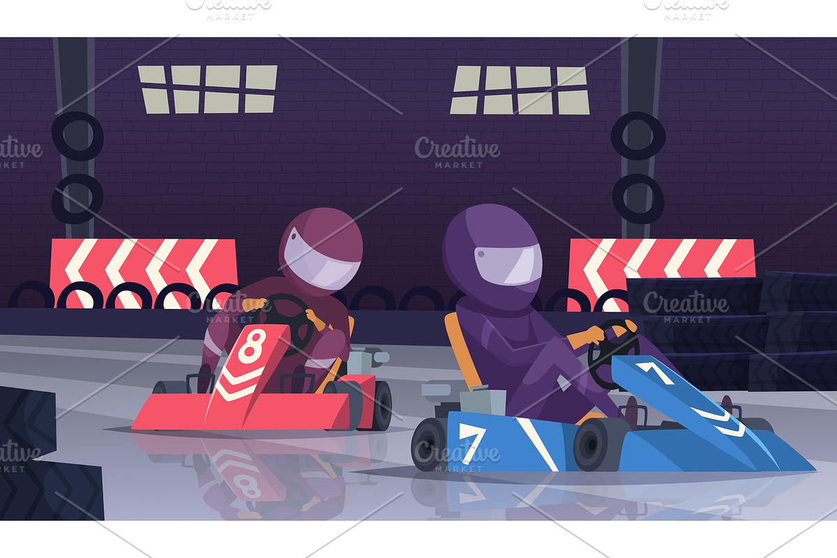 Karting sport competition. Racers in in Graphics - product preview 8
