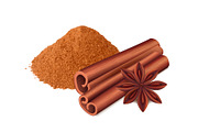 Cinnamon food. Spice sticks and leaf