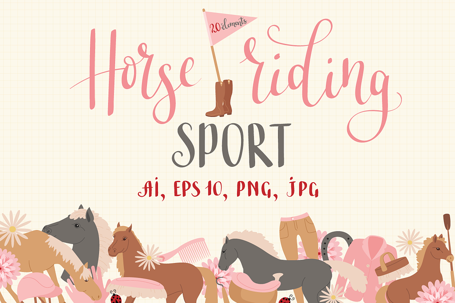 Horse Riding Sport Vector Set in Illustrations - product preview 8