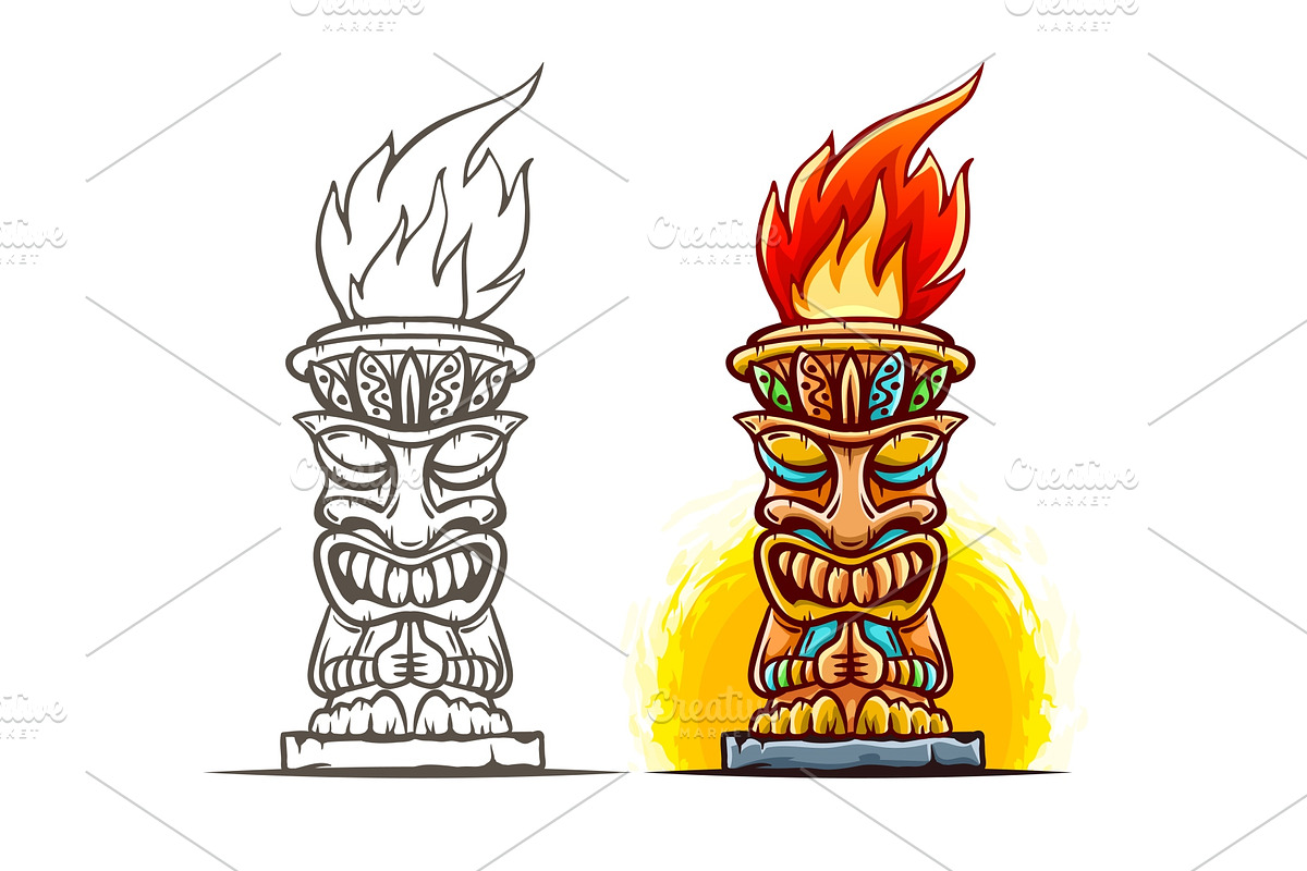 Tiki totem cartoon statue, Isolated. in Illustrations - product preview 8