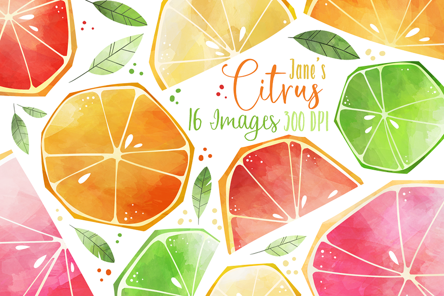 Watercolor Citrus Slices Clipart in Illustrations - product preview 8