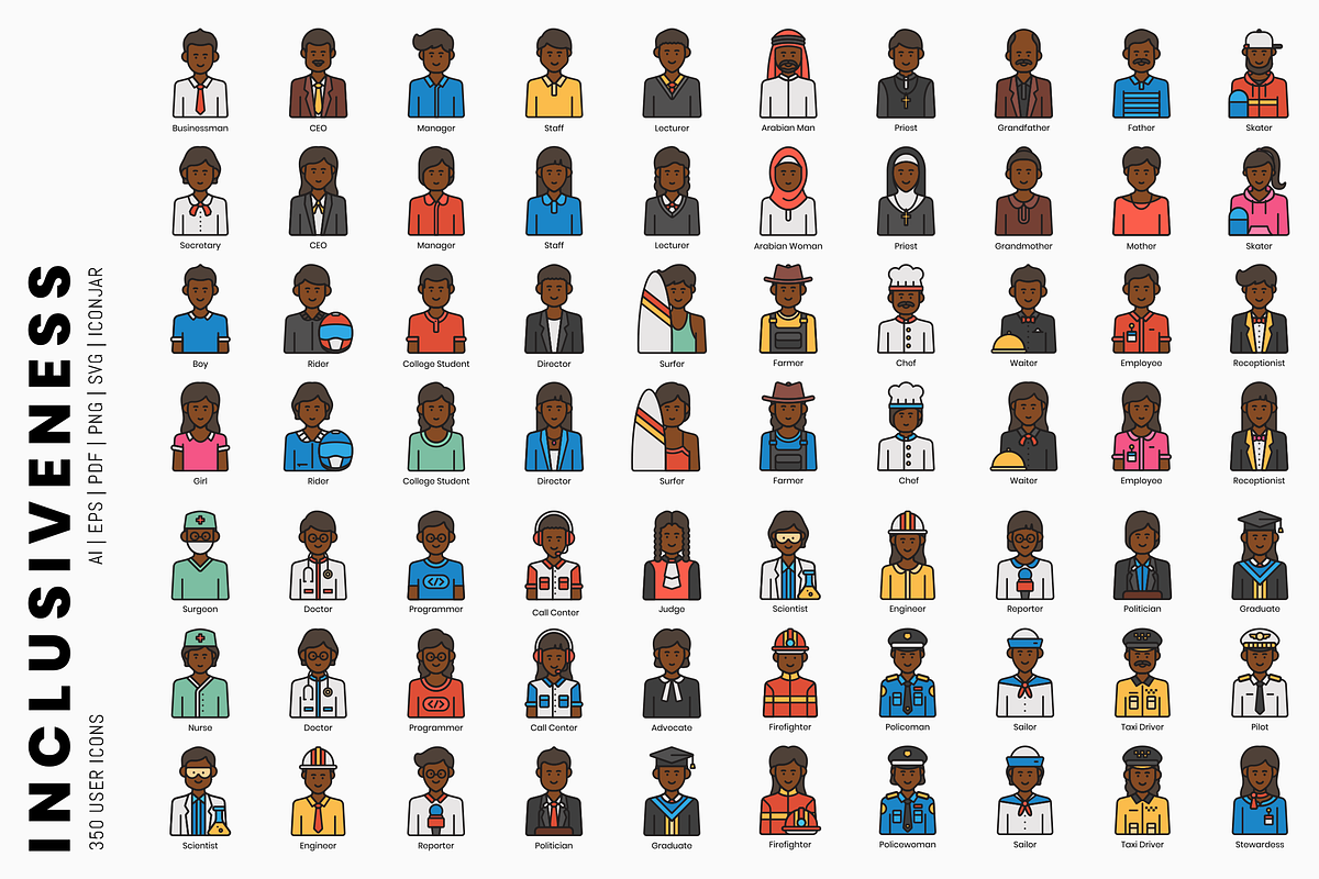 Inclusiveness - 350 User Icons in Avatar Icons - product preview 8