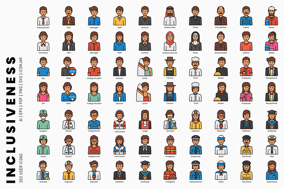 Inclusiveness - 350 User Icons in Avatar Icons - product preview 1