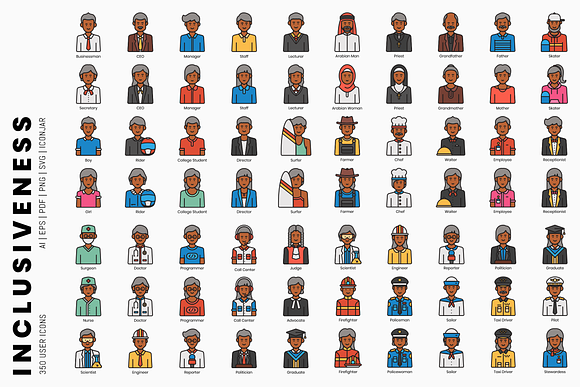 Inclusiveness - 350 User Icons in Avatar Icons - product preview 2