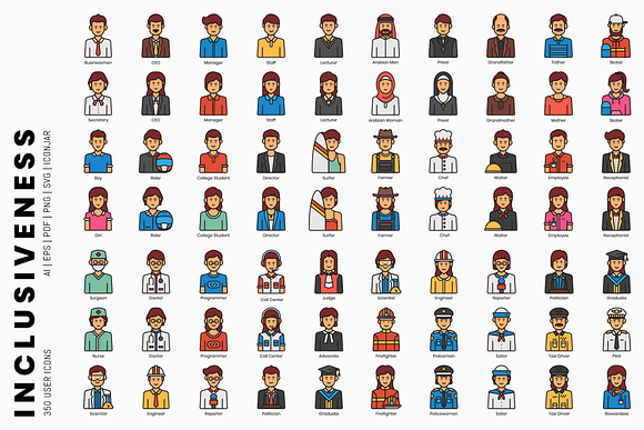 Inclusiveness - 350 User Icons in Avatar Icons - product preview 3