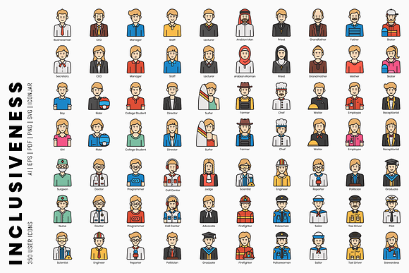 Inclusiveness - 350 User Icons in Avatar Icons - product preview 4