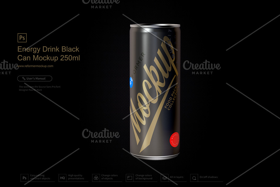 Energy Drink Black Can Mockup 250ml in Product Mockups - product preview 8