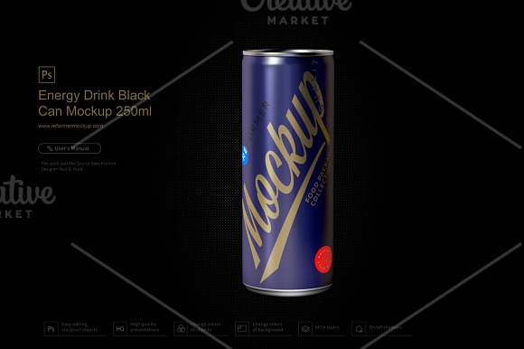 Energy Drink Black Can Mockup 250ml in Product Mockups - product preview 4