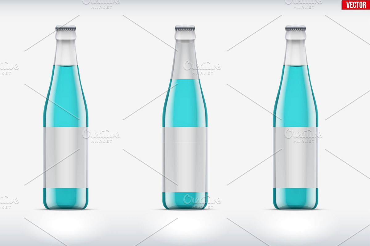 Transparent glass bottle set mockup in Vehicles - product preview 8