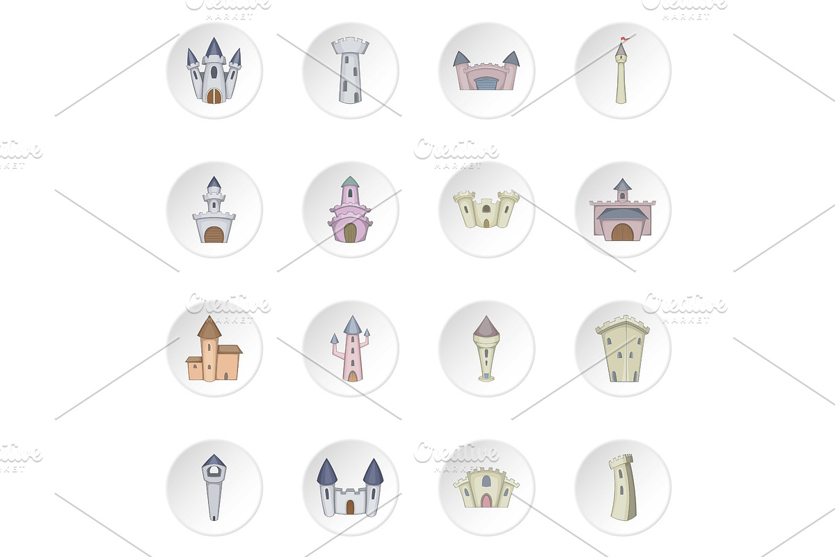 Castle tower icons set in Illustrations - product preview 8